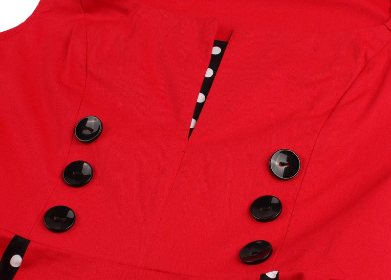 Nihsatin Women's 1950s Vintage Sleeveless Swing Pinup Party Classy Dress Red - Image 4